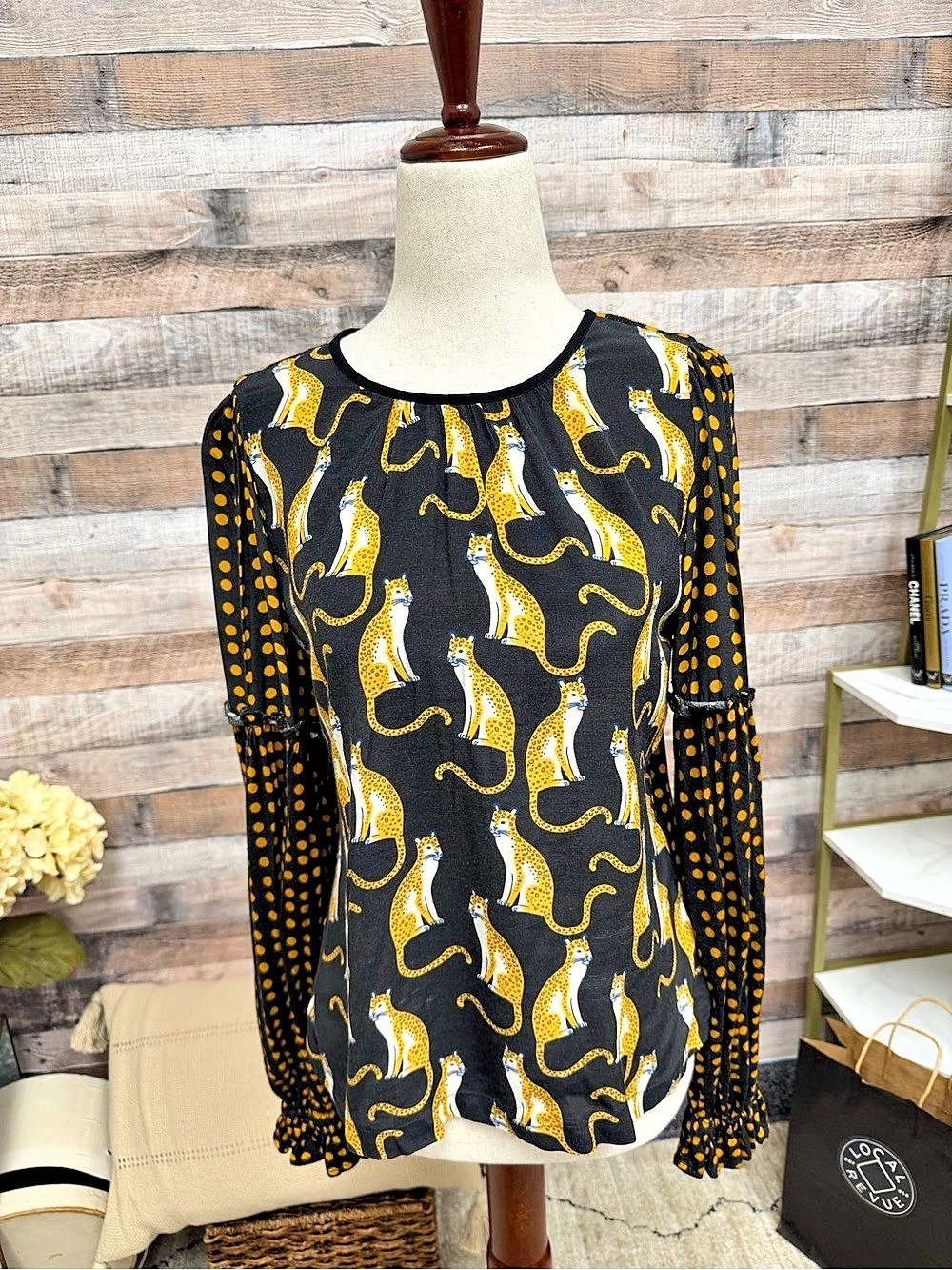 Bl-nk London Leopard Print w/ Polka Dot Sleeves XS